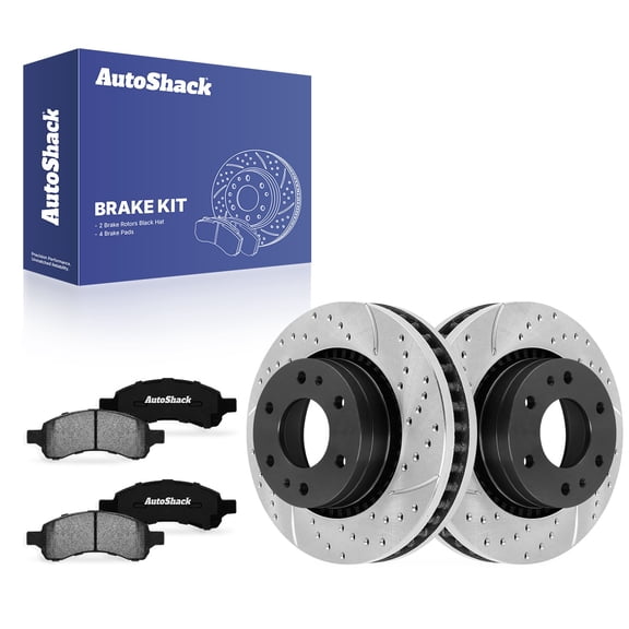 AutoShack Front Vented Drilled & Slotted E-Coated Brake Rotors   Ceramic Pads 6-PC Brake Kit Replacement for 2006-2008 Chevrolet Trailblazer 2006-2009 GMC Envoy ShadowGuard 12.79" (324.9 mm)