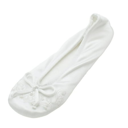Mother Of Pearl Slippers - ISOTONER Women's Embroidered Pearl Satin Ballerina Slippers