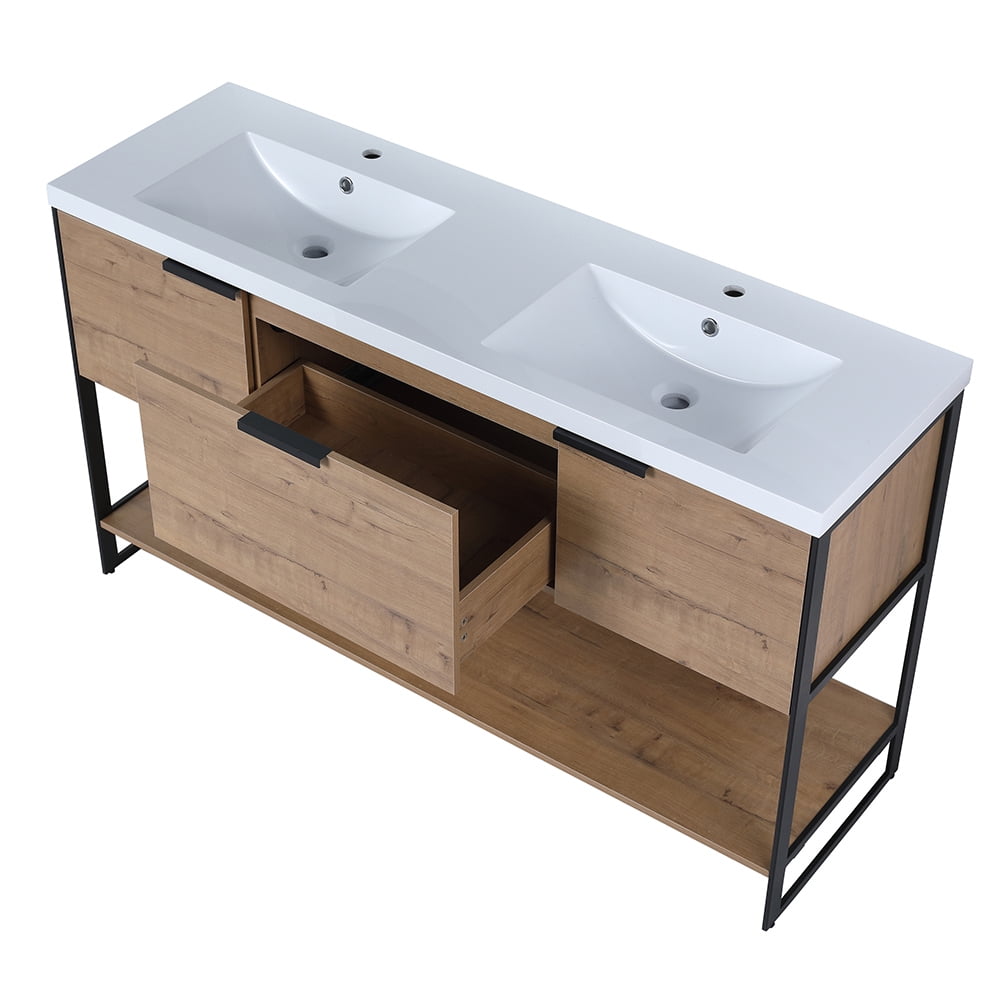 Kepooman 59" Bathroom Vanity, Modern Floating Bathroom Cabinet with Doors and Drawer, Imitative Oak Kepooman 59" Bathroom Vanity, Modern Floating Bathroom Cabinet with Doors and Drawer, Imitative Oak