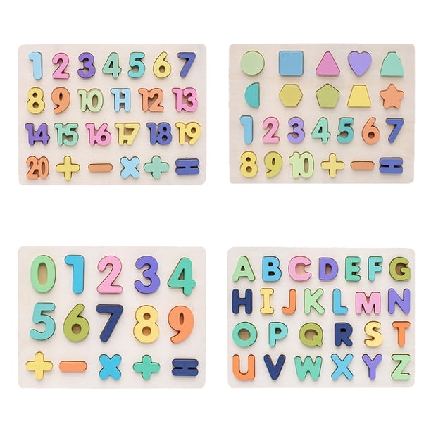 EeaseMX 1 juego de 4 piezas de rompecabezas para niños, juguete educativo, bloques de letras y números