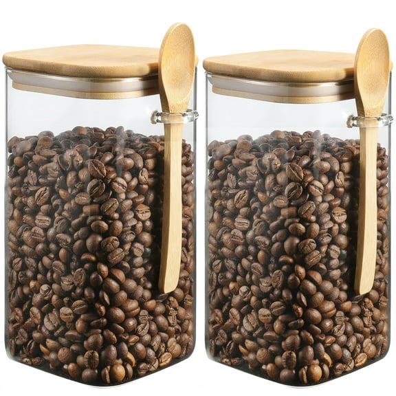 Big Glass Jars 50 oz Coffee Canister,Food Storage Containers with Spoon Airtight Bamboo Lids for Pasta,Cookies, Nuts, Coffee Beans, Cereal,Glass Canisters for Kitchen, Pantry Organization, BPA Free