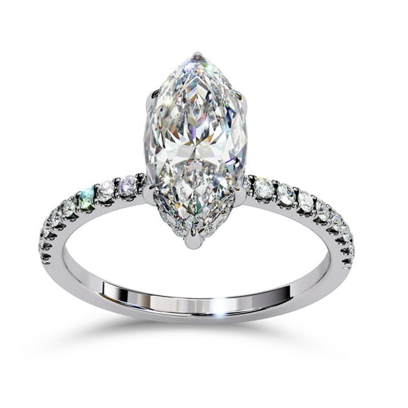 AFFY Hidden Halo Solitaire Engagement Ring for Women, 1.75 Carat (ctw) Marquise and Round Cut Lab Grown Diamond Ring In 14K White Gold Over Sterling Silver F-G-H, SI Quality Ring Size-4