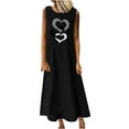 thumbnail image 2 of DailyTrove Women's Heart Print & Flare Dress, Sleeveless, Casual Garden & Picnic Wear, Lightweight Rayon , Contrast Hem, 2 of 6