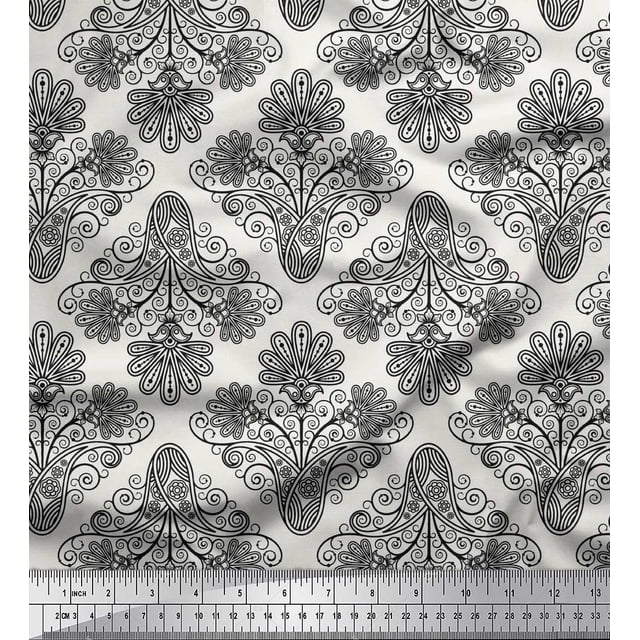Soimoi polyester Crepe Fabric Swirls & Paisley Printed Fabric 1 Yard 42 Inch Wide