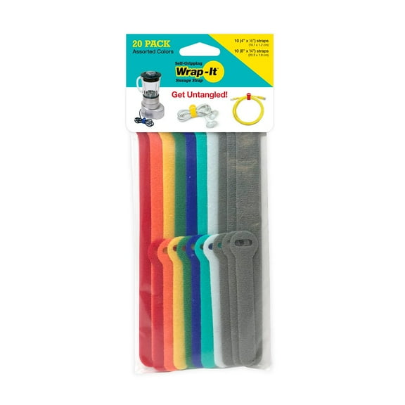 Wrap-It Storage Self-Gripping Cable Ties - Assorted 20-Pack (5", 8")