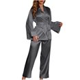 thumbnail image 3 of Nfurl Womens Belted Robe Sets Silky Satin Sleepwear Two Piece Lounge Set Soft Long Sleeve Robes and Pants Pajamas Sets High Waisted Night Suits Pijama Mujer, 3 of 5