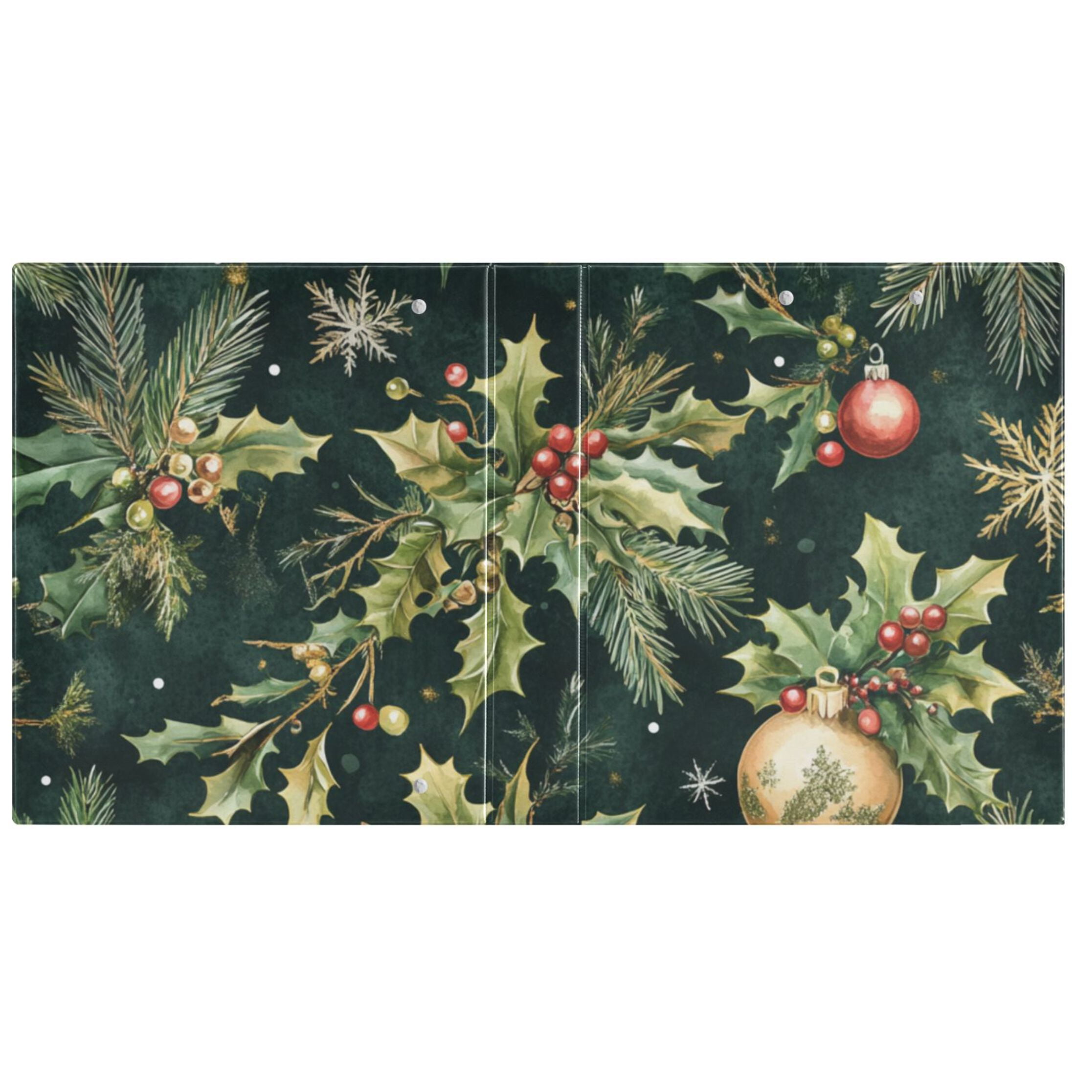 Christmas Green and Gold 3 Ring Binders 1.5 inch Hardcover File Folders with Interior Pockets A4 Size Organizer for School Office Hospital