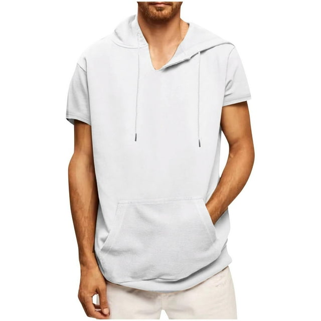 Pantalones para Hombres Cortos Casual Sólido Manga Corta Blusa con Capucha, Top de Bolsillo con Ajuste Suelto para Uso Al Aire Libre Y Diario, Tela de Poliéster