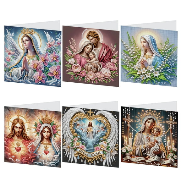 6 pcs Diamond Art Painted Greeting Card, Flower Love 5D DIY Special Shape Diamond Card Creative Gift, Christmas Thanksgiving Greeting Card Congratulation