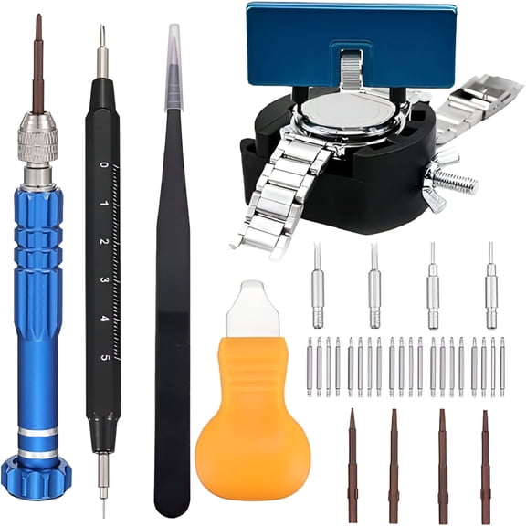 EXLEAF Watch Battery Replacement Tool Kit,108PCS Spring Bars,5-in-1 Precision Screwdriver,Adjustable Back Case Opener,Holder,Pry Tool,Spring Bar Tool with Scale,Tweezer,Watch Repair Kit