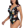 thumbnail image 3 of Yiaed Hibiscus Rose Print Women's Ruffled One Piece Swimsuit V Neck Swimwear Slimming Monokini for Woman-X-Large, 3 of 8
