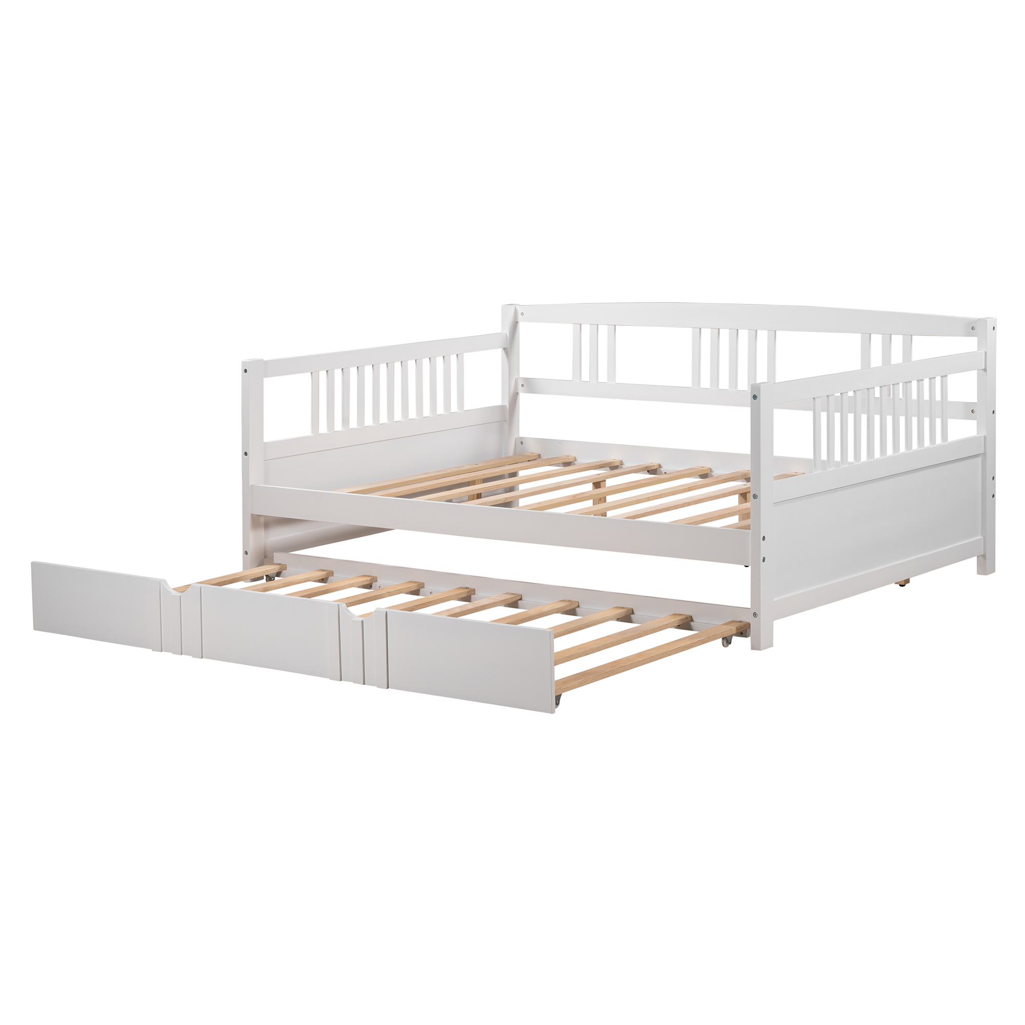 PAPROOS Daybed with Trundle Included, Full Size Daybed Bed Frame with Pull Out Trundle Bed and Wooden Slats, Solid Wood Sofa Bed Full Daybed, No Box Spring Needed, White - image 4 of 12