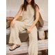 thumbnail image 3 of Lounge Set PUWEI, suéter con lazo para mujer, pantalones anchos, color albaricoque, 3 of 5