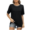 thumbnail image 2 of Offre Hebdomadaire d'Été Iumwxz Hauts Tuniques Décontractés Plissés à Bordure Côtelée Chemises pour Femmes T-Shirts Unis Col Rond Manches Courtes T-Shirt Hauts pour Dames Rendez-Vous Actif, 2 of 9