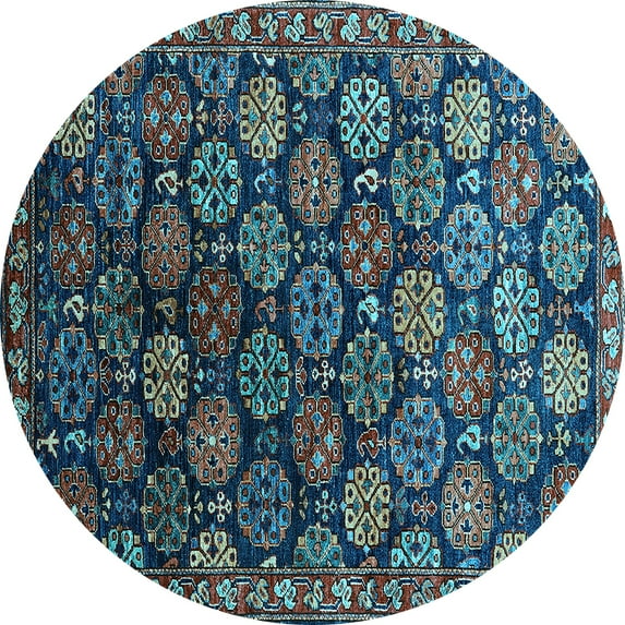 Ahgly Company Indoor Round Oriental Light Blue Industrial Area Rugs, 3' Round