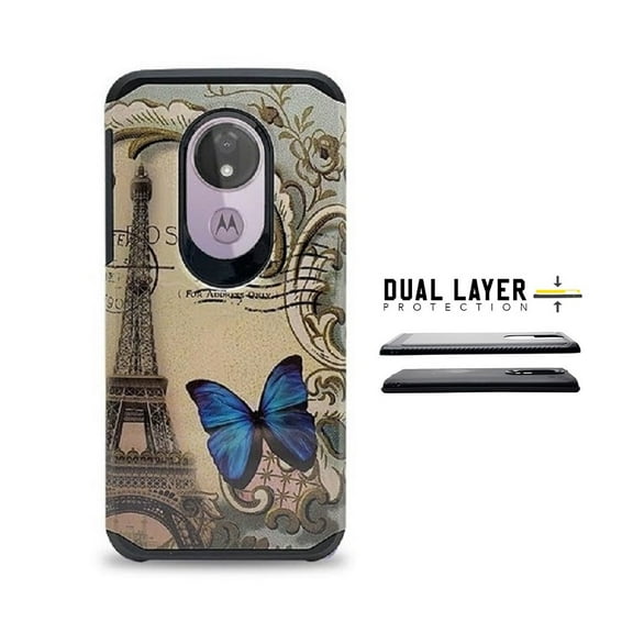 Compatible Case for Motorola Moto G7 Power/ Moto G7 Supra /Straight Talk Moto g7 Optimo Maxx, Dual Layer Shockproof Hard Cover Case  (Tower-Blue Butterfly)