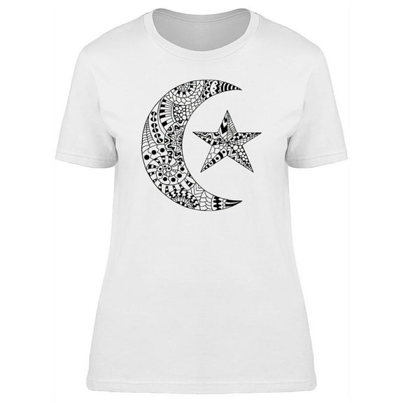 New Moon And Star Sketch T-Shirt Women -Image by Shutterstock, Female Small