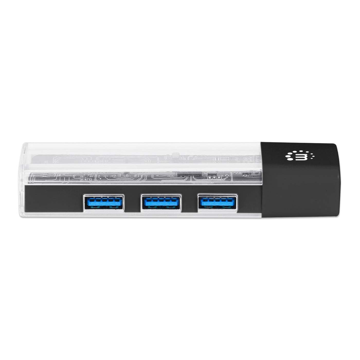 Manhattan Transparent 4-Port USB 3.0 Type-C / Type-A Combo Hub | Black