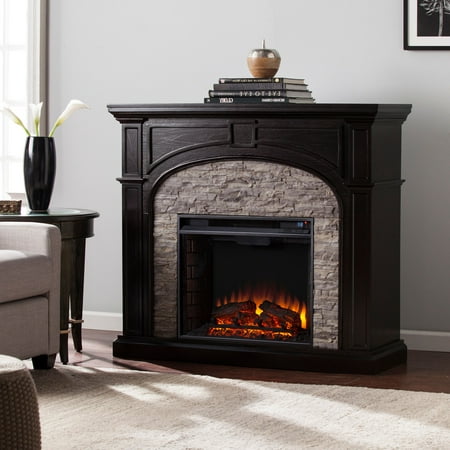 Lambert Infrared Fireplace with Faux Stone, Ebony
