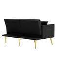 thumbnail image 6 of Futon Sofa Bed, Velvet Upholstered Accent Loveseat Sofa with 2 Pillows and Side Pockets, Couch Bed with Adjustable Backrest & Golden Metal Legs, Convertible Sleeper Sofa for Living Room Bedroom, Black, 6 of 7