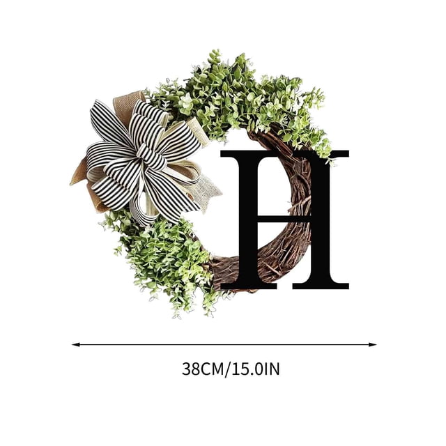 Front Door Wreath With 26 Alphabet Letters Decorative Rattan Ring Hanging For Home Wall Window Decoration 38 cm