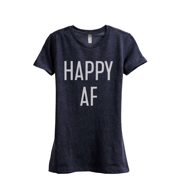Thread Tank Happy AF Women's Fashion Relaxed Crewneck T-Shirt Tee Heather Navy 2X-Large