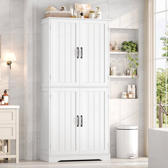 Homfa 71'' Bathroom Cabinet with 6 Storage Shelves, Freestanding Wooden Linen Cabinet for Living Room, White