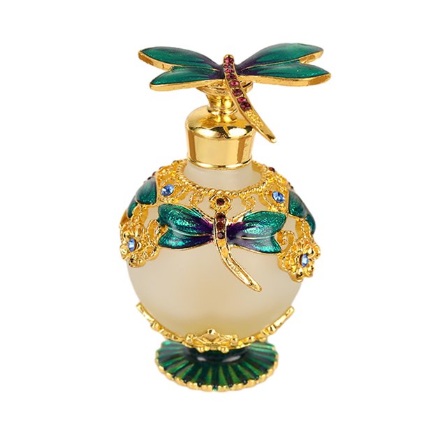 Vogacara Botella de perfume decorativa de los regalos resistentes y durables recargables de la botella de perfume elegante de la libélula Protección de la piel verde púrpura