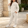 thumbnail image 6 of WAVSUF Girls Fall Fleece Sets 2 Piece, Long Sleeve Zipper Sweatshirts and Joggers Winter Warm Casual Outfits White 5, 6 of 7