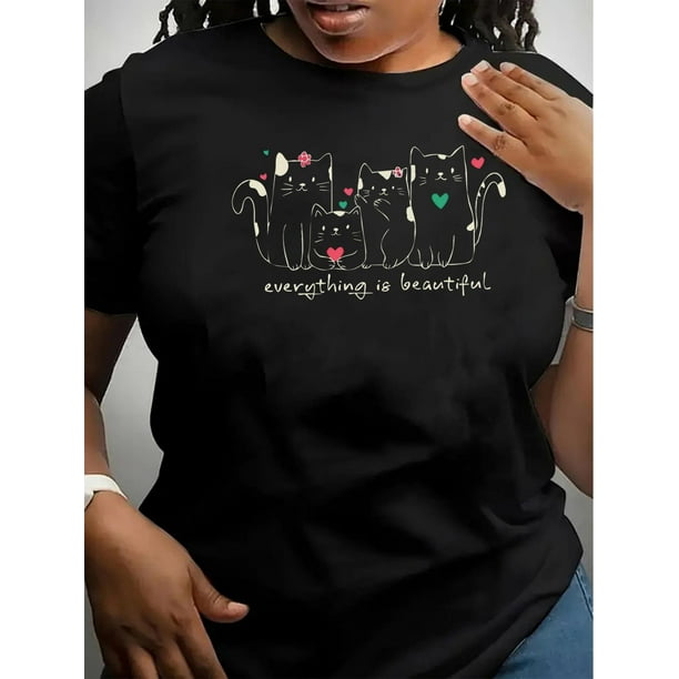 Camiseta de Mujer de Verano SuaveGraphic Print Crew Neck T-Shirt, Casual Short Sleeve T-Shirt For Spring & Summer, Women's ClothingFather's Day, Mother's Day, New Year, Spring Festival, Valentine's