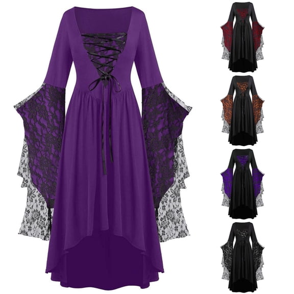 Gothic Clothes For Women Halloween Lace Skeleton Punk Dress Plus Size Retro Dress
