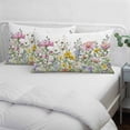 thumbnail image 3 of Spring Floral Pillow Covers, Linen Long Throw Pillow Case, Watercolor Flower Eucalyptus Leaves Botanical Holiday Pillow Protector Decorative Cushion Cover for Living Room/Bedroom 16" x 24", 3 of 8