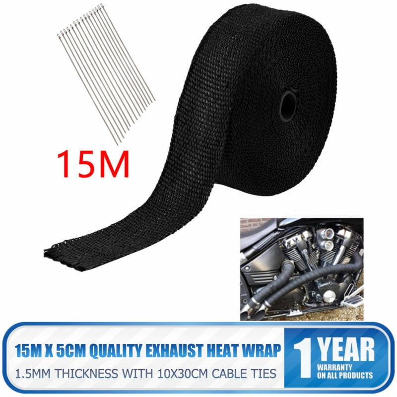 Exhaust Wrap,Exhaust Heat Wrap 5cm*5M 10M 15M Ti/Black Exhaust Heat Wrap Roll For Motorcycle Fiberglass Heat Shield Tape With Stainless Ties Color : 10M Black 