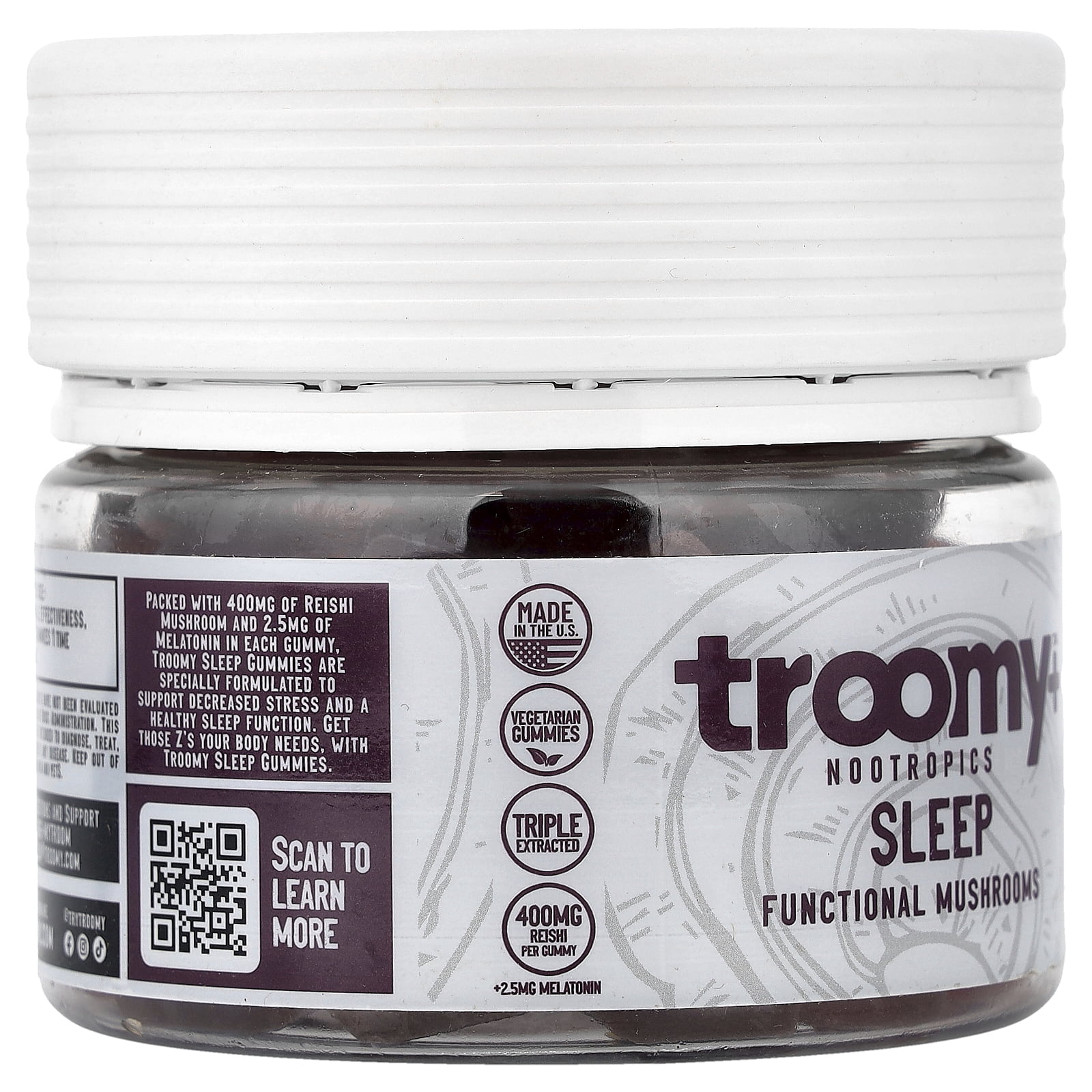 Troomy Nootropics Sleep, Functional Mushrooms Gummies, Black Raspberry, 60 Gummies