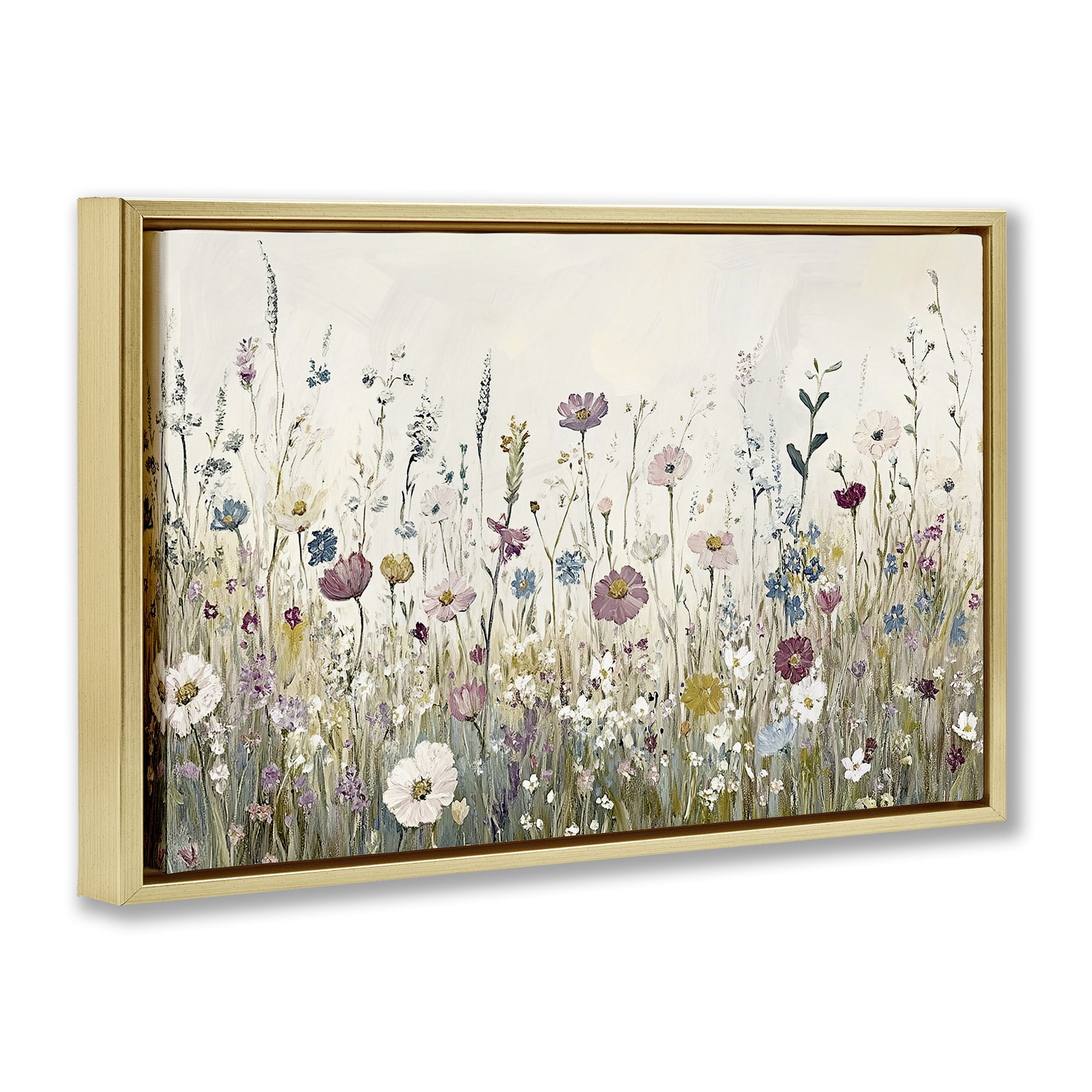 Stupell Industries Spring Blooms Pastoral Meadow Gold Framed Floater Canvas Wall Art, design by Kim Allen