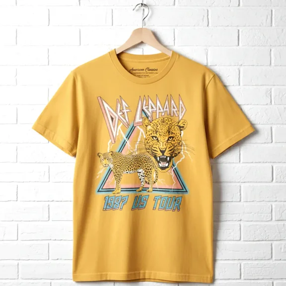 Def Leppard 1987 US Tour Lightning Men's T Shirt (Gold, AdultS)