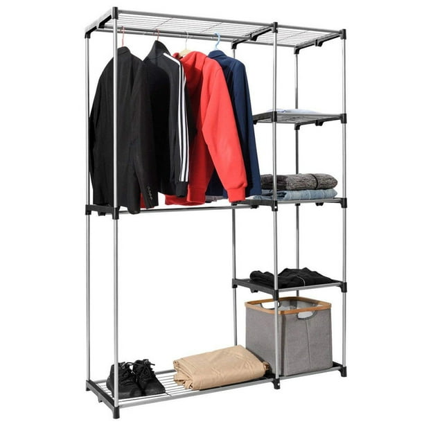 Storage Wardrobe Closet Clothes Storage Closet Organizers Deluxe Double Rod Closet Wardrobe Metal Sturdy Garment Rack Black On Clearance Walmart Com Walmart Com