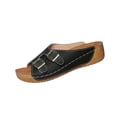 thumbnail image 6 of Xucatan Women's Adjustable Buckle Wedge Sandals, Faux Leather Peep Toe Slides with Cork Footbed, Thick Sole Comfortable Clogs, Versatile Summer Beach Footwear Gift, 6 of 9