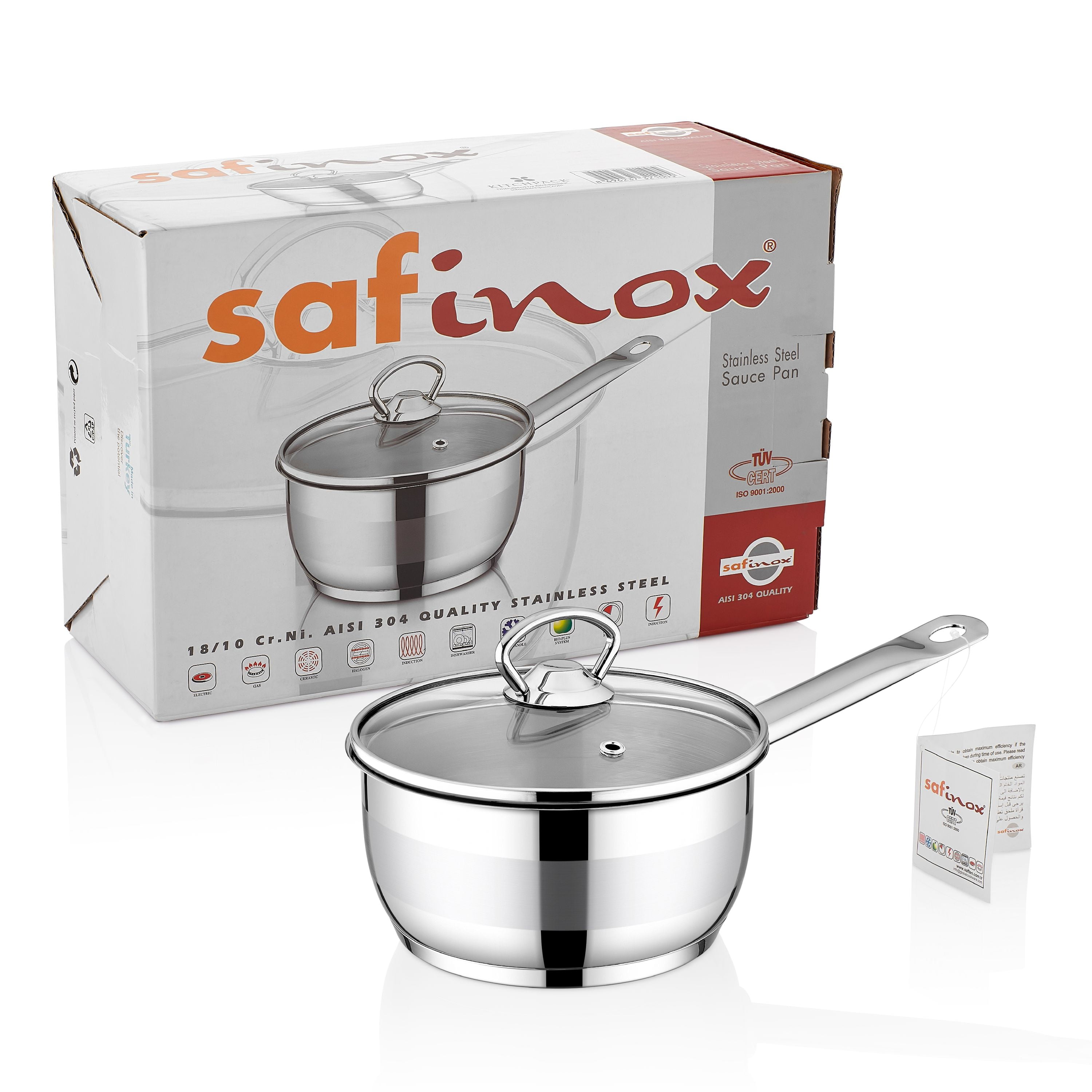 Safinox Stainless Steel 3-Qt Sauce Pan with Glass Lid – Saflon