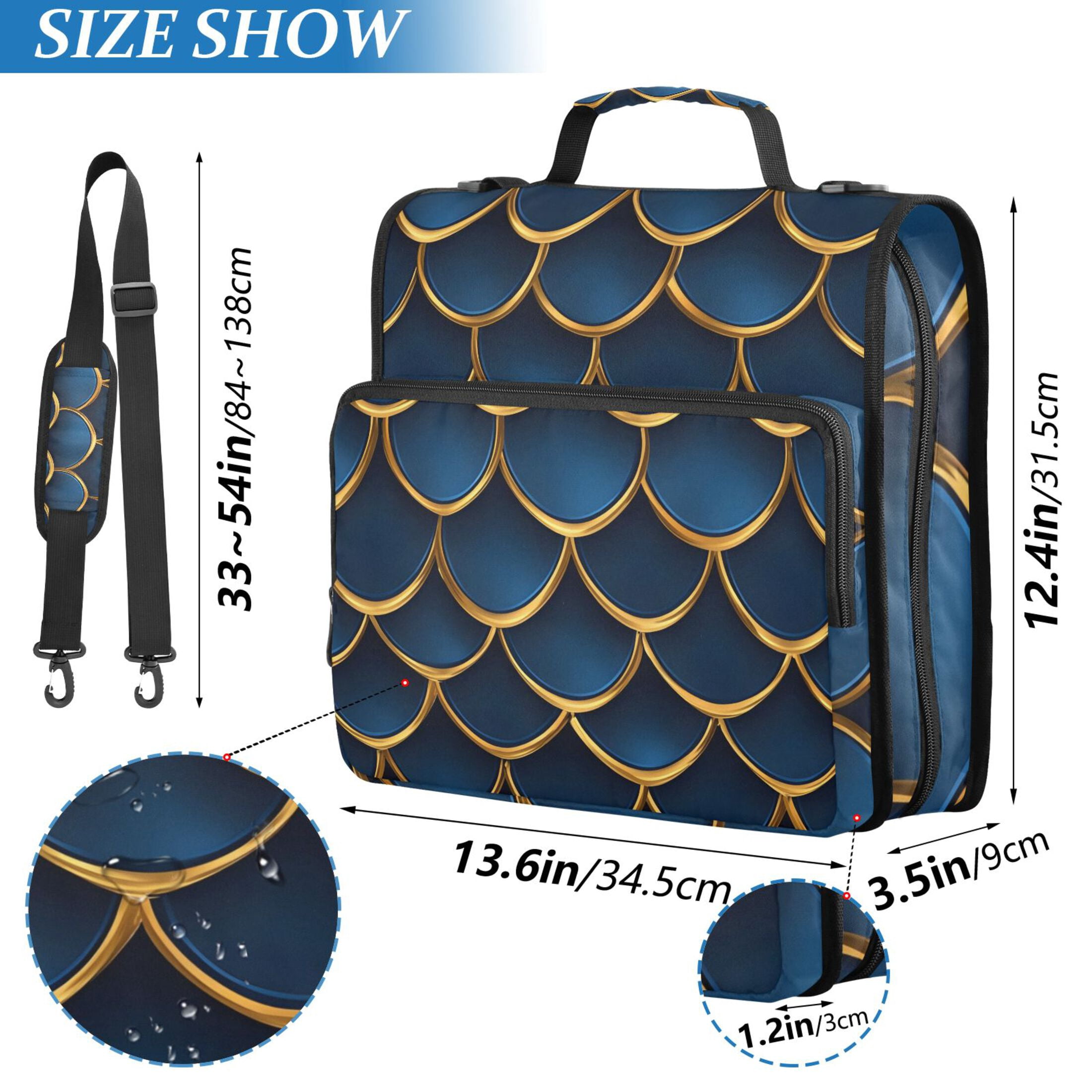 ALAZA Zipper Binder 3d Dragon Scales Blue 3 Ring Trapper Keeper File Folder Organizer Bag