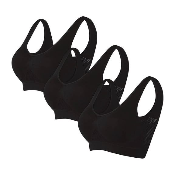 Women's Plus Size Bras, 3 Pack Sports Bras for Women Full Coverage Wirefree Non Padded Workout Bras Full Support Everyday Bra S-5XL