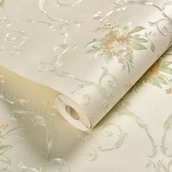 Zhuge precision pressed rural style self-adhesive non-woven wallpaper, warm 3D wallpaper for bedrooms, European style living room 3D background wall wallpaper (yellow)