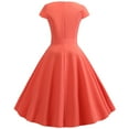 thumbnail image 2 of Bigersell Party Midi Dresses Deals Female V-Neck Short Sleeve Knee Length Cocktail Dress Style D-94 Ladies Dress Regular Summer Dresses , Watermelon Red L, 2 of 8