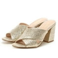 thumbnail image 2 of Shellys London Dana Sandals Gold Glitter open Toe Chunky Heel Mule Sandals (Gold, 39), 2 of 2