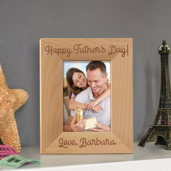 Happy Fathers' Day Personalized Wooden Picture Frame 3 1/2" x 5" Brown (Vertical)