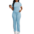 thumbnail image 3 of Women's 2 Piece Outfits Short Sleeve Tops Sweatpants Colorblock Bodycon Lounge Sets Tracksuit Light Blue L, 3 of 6