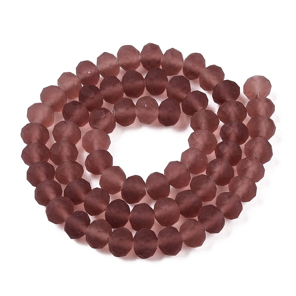 20Strand Transparent Glass Beads Strands Faceted Frosted Rondelle Coconut Brown 8mm Hole: 1mm about 64~65pcs/strand 40~41cm