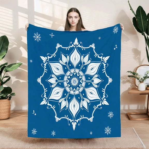 Durable Soft Flannel Blanket - Cozy Floral Mandala Design Perfect for Sofa Travel Bed & Chair - Warm Winter Comfort