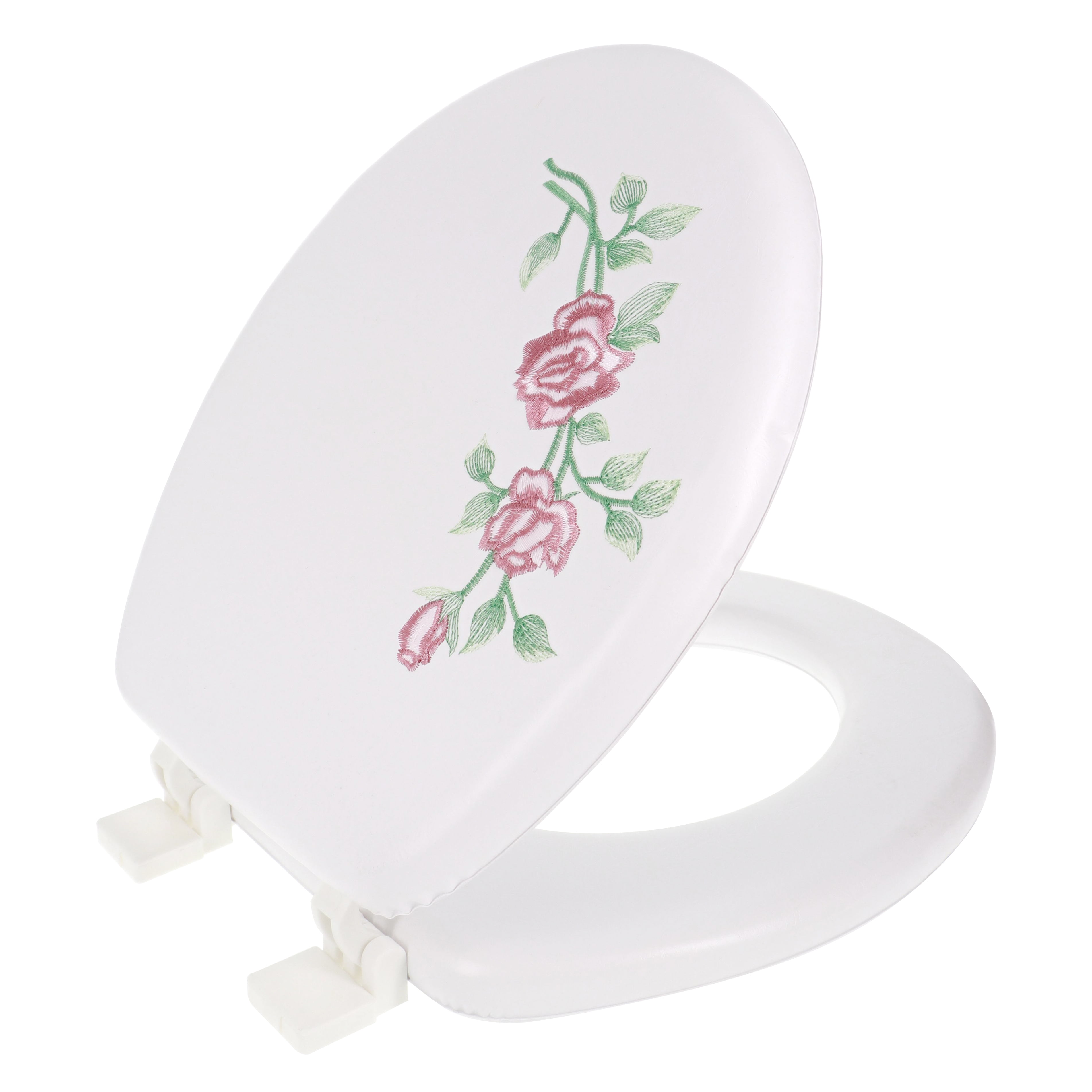 Aqua Plumb CTSEW Round Soft Toilet Seat White Embroidered Butterfly 