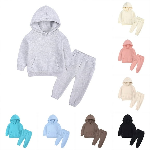 Ulanda Youth 2PCS Jogger Outfits Set Fleece Hooded   Sweatpants Boys Girls Athletic Sweatsuits Pullover Clothes (Beige, 5-6 Years)